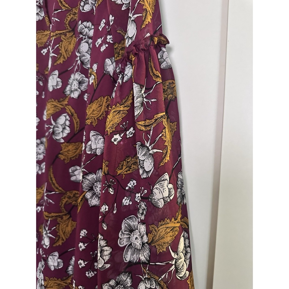 Xhilaration Boho Women's Sz M Burgundy Floral Print Keyhole Front Slipover Dress - Picture 4 of 6